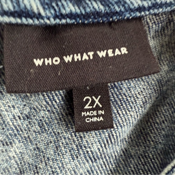 Who What Wear Denim Puff-sleeved Mini Dress Dark Acid Wash Pockets Womens 2X EUC - Picture 5 of 11